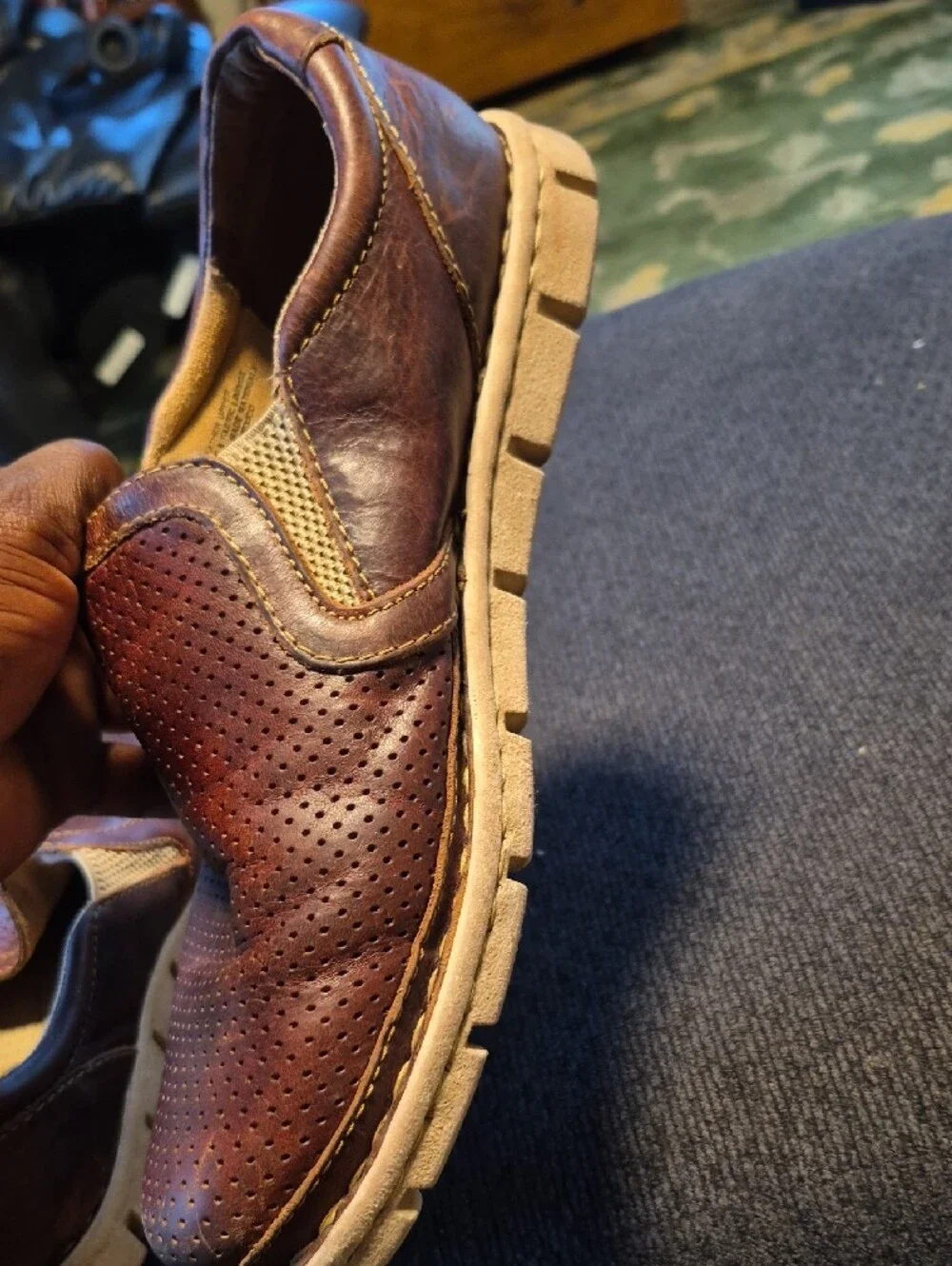Born Men's Perforated Leather Slip-Ons - Brown